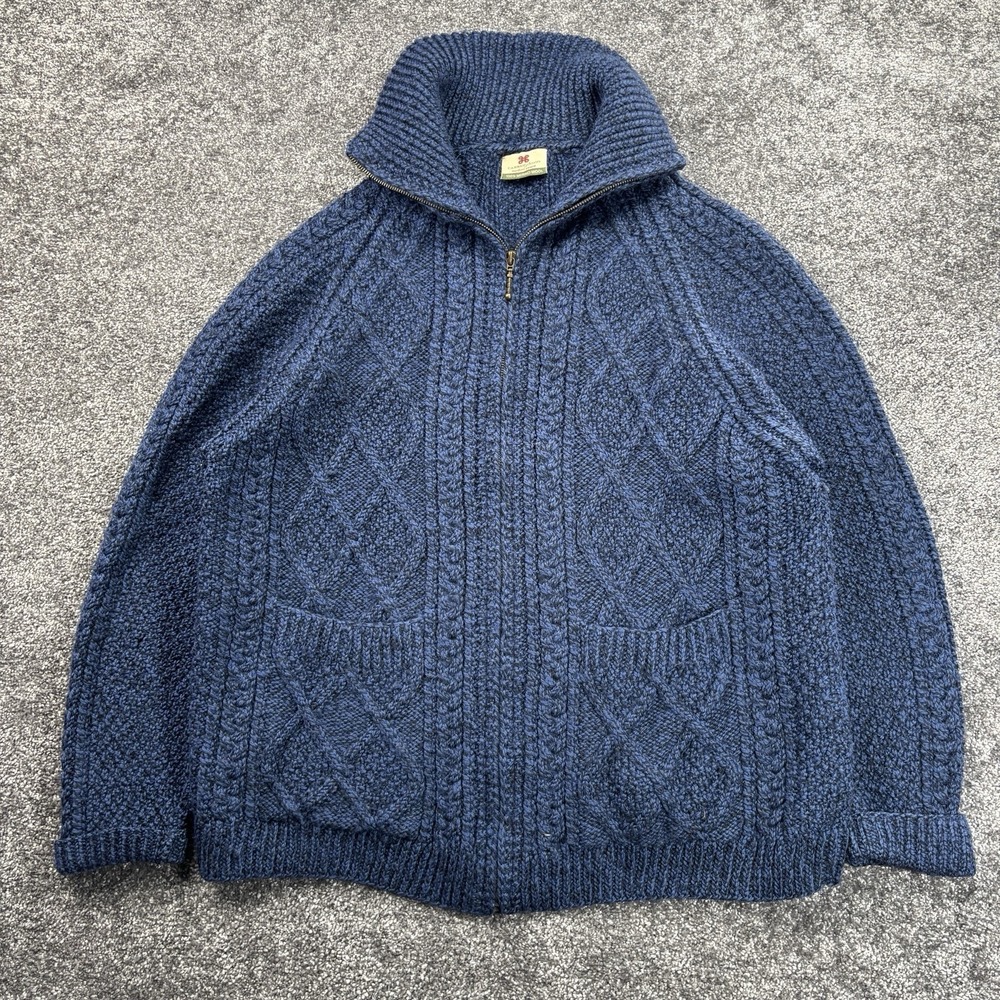 Carraig Donn 100% Merino Wool‎ Cable Knit Cardigan Sweater Womens XL Blue Zip Up